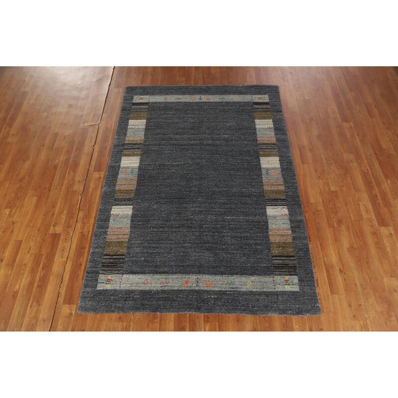 Hand Knotted Oriental 100% Wool Carpet Tribal Tribal Greys & Charcoal Gabbeh Area Rug - 6' 9'' X 4' 8''