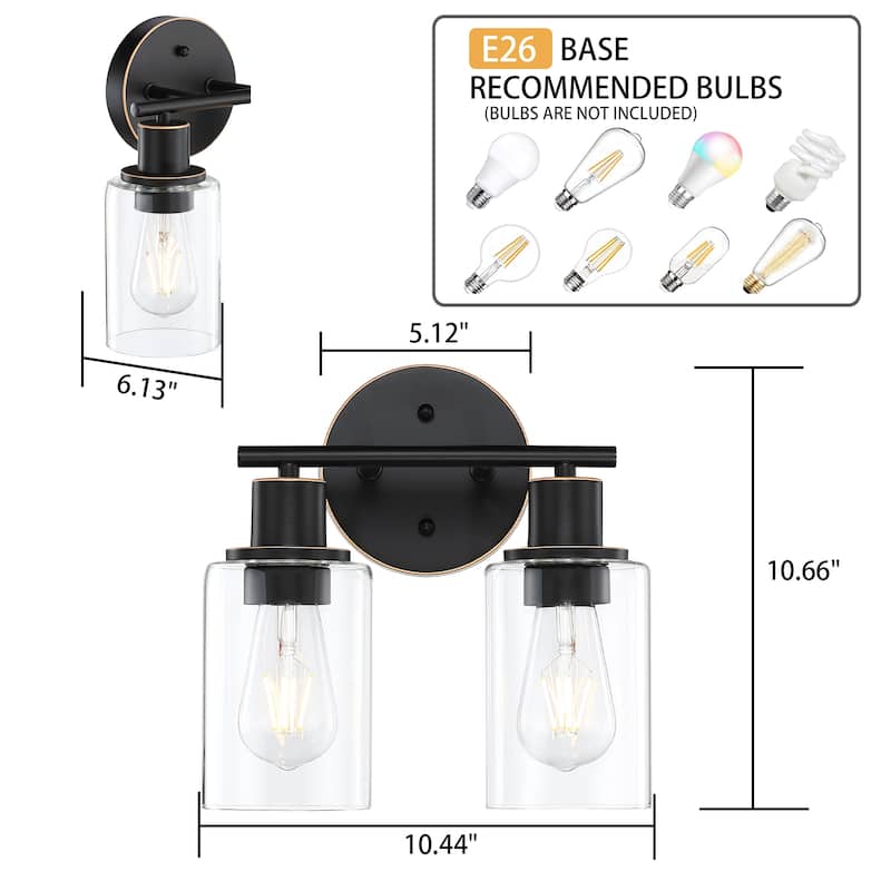 2-Light Dimmable Bathroom Vanity Light With Glass Shade