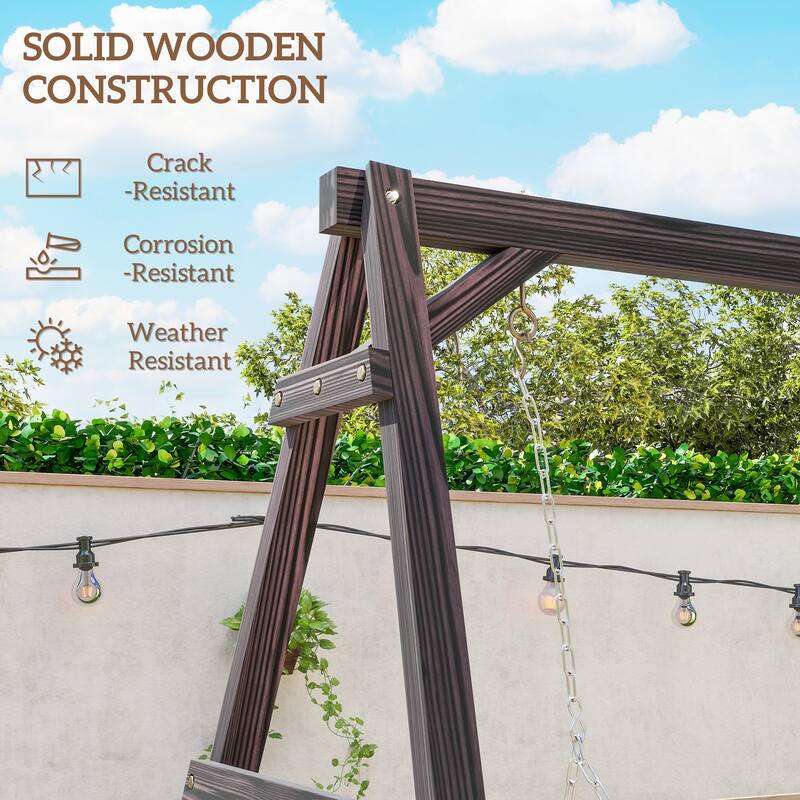 Outsunny 770lbs Porch Swing Frame, Heavy Duty A-Frame Wooden Swing Stand , Freestanding Hanging Chair Stand Only