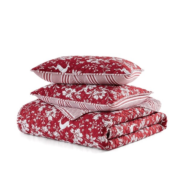 Martha Stewart Dancing Deer Reversible Red Quilt Set - Bed Bath