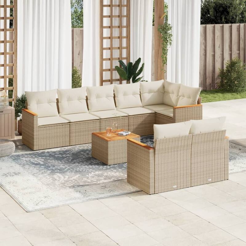 vidaXL Patio Sofa Set with Cushions Outdoor Conversation Furniture Poly Rattan - Beige with table - 113.4 x 48.8 x 33.5 in