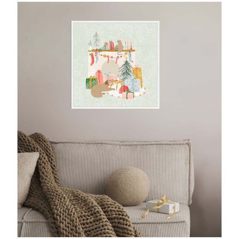 Kate and Laurel Sylvie Framed Canvas Festive Holiday Pet Fireplace by Jill Labieniec