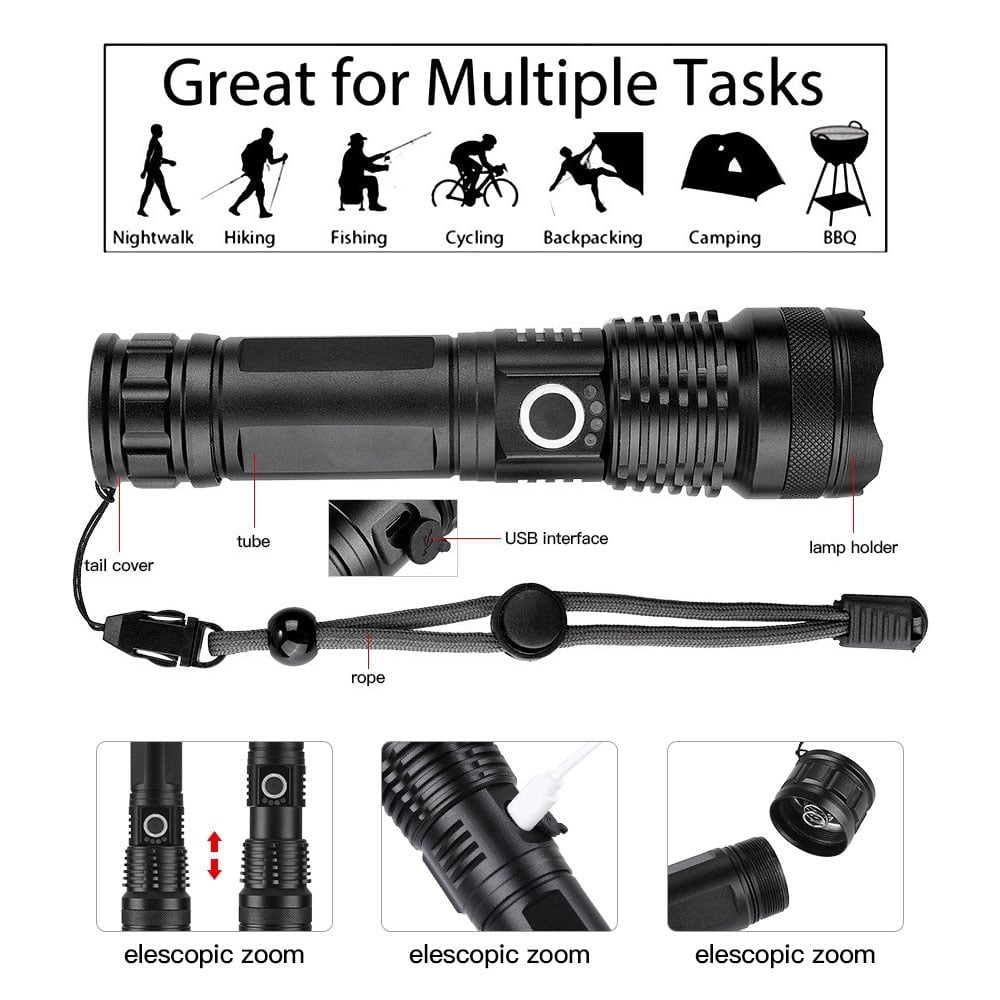 backpacking rechargeable led flashlight Portable Camping Light With Battery & Hanging Hook Water Bottle Adapter For Tent, Hiking, Emergency (Red) great for finding your way or searching Compact USB Rechargeable Keychain Flashlight