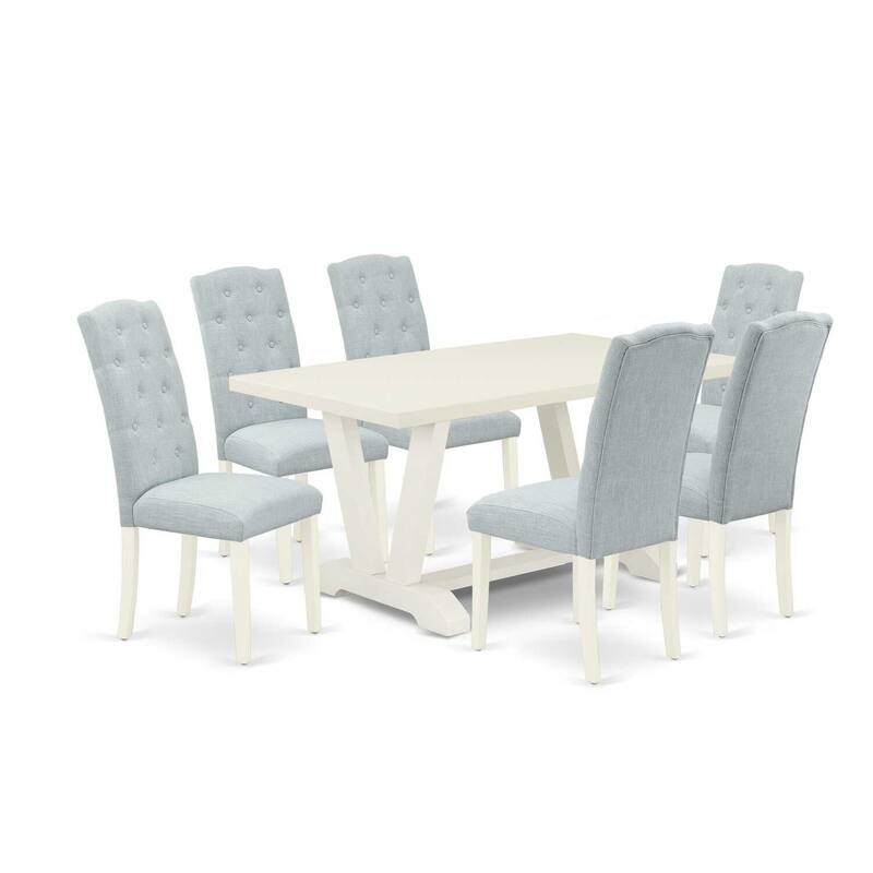 HomeStock 7-Piece Rectangle Natural Oak Finish Solid Wood Top Dining Table with 6 Chairs
