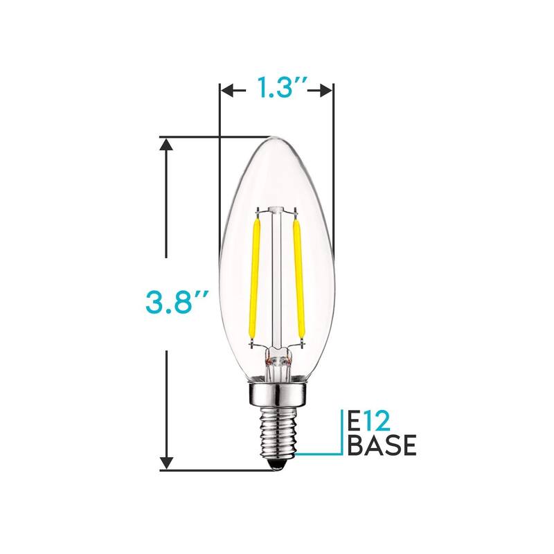 Luxrite 4W Vintage Candelabra LED Bulbs Dimmable, 400 Lumens, 40W Equivalent, Clear Glass, E12 Base (6 Pack)