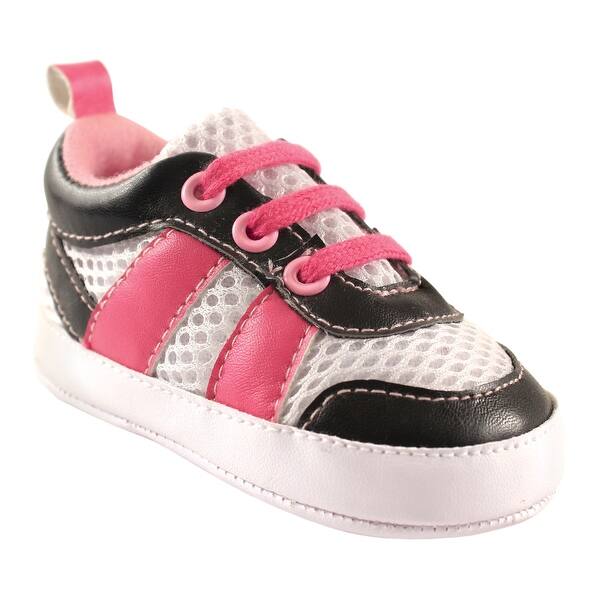 slide 1 of 1, Luvable Friends Baby Girl Crib Shoes, Pink Black 0-6 Months - Pink Black