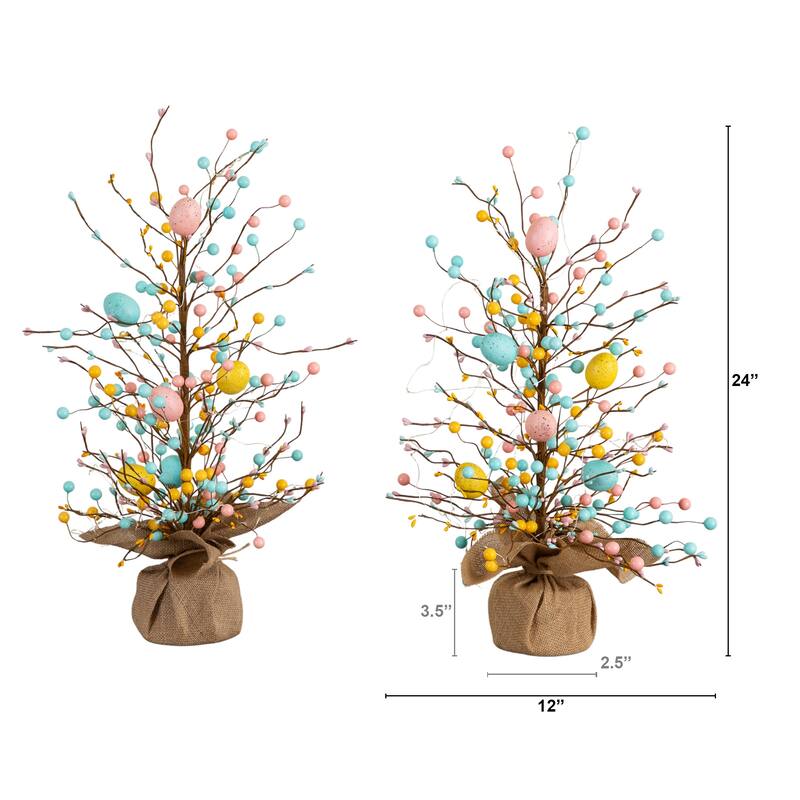 24-in Pre-Lit Easter Egg Twig Tree with 30 LED Lights - Set of 2