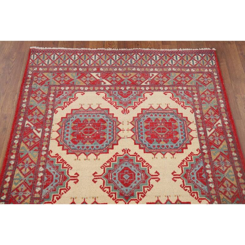 Geometric Kazak Foyer Rug Oriental Handmade Wool Carpet - 3'4" x 4'11"
