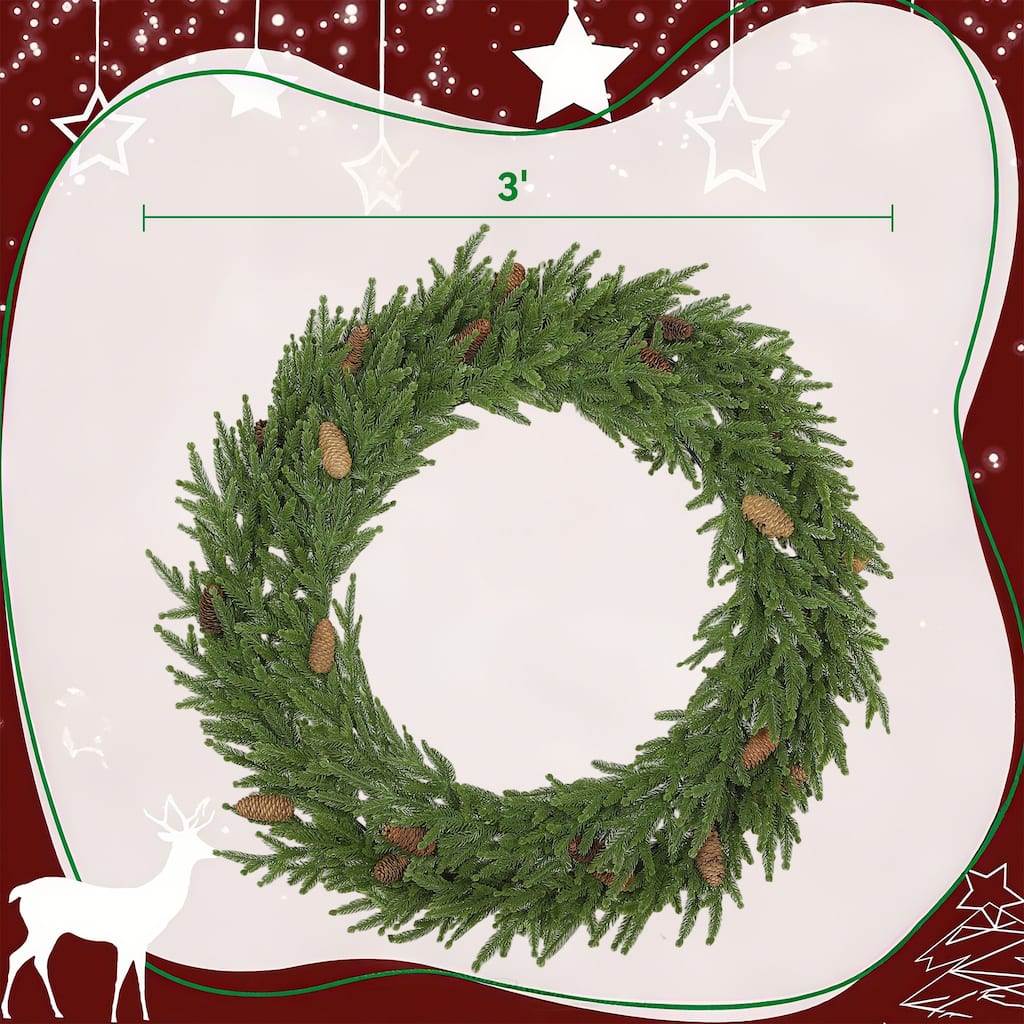 HOMCOM 36in Xmas Wreath: Pine Cones, 224 Branches, Artificial Norfolk Pine, Indoor Decor
