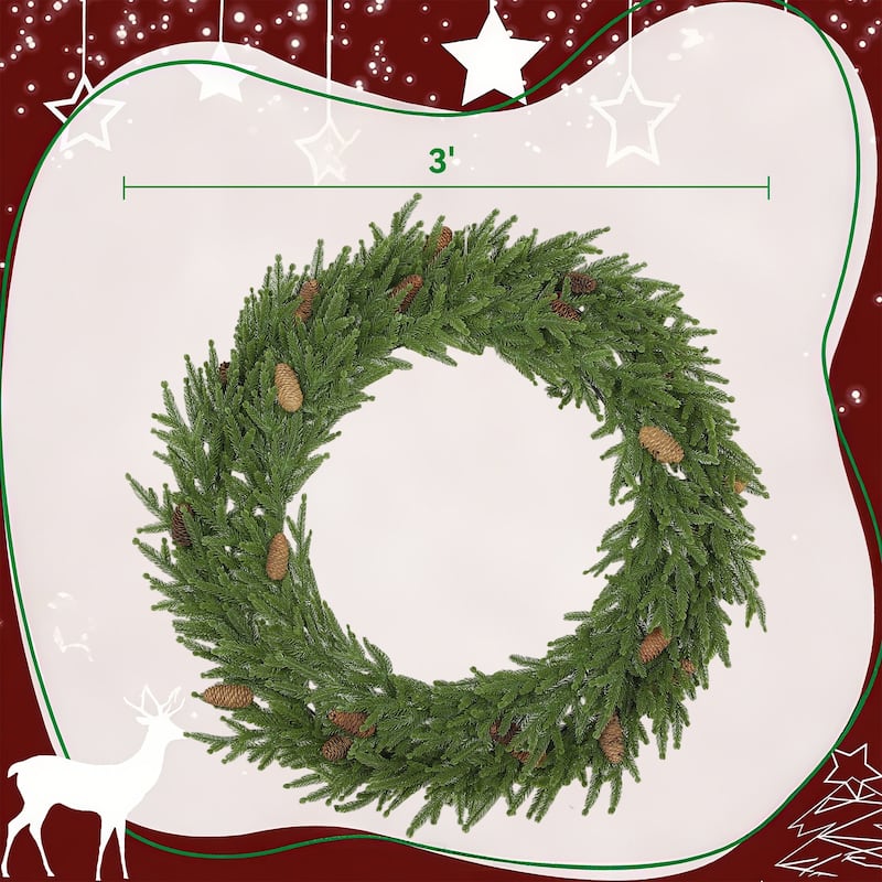 HOMCOM 36in Xmas Wreath: Pine Cones, 224 Branches, Artificial Norfolk Pine, Indoor Decor - 3 Foot