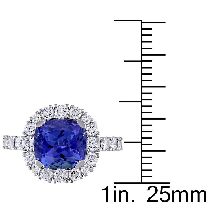 Miadora 1ct TDW Diamond and Cushion Shape 1 7/8Tanzanite Engagement Ring in 18k White Gold