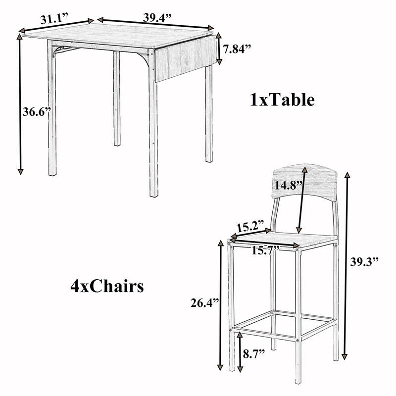 5PCS Counter Height Leaf Dining Table Set