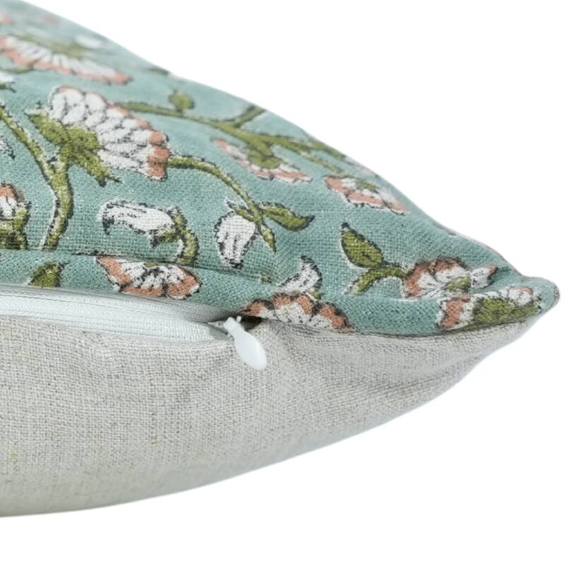 Fabdivine Handmade Floral Block Print Soft Pure Linen Fabric Pipine Pillow Cover Decorative Cushion Case