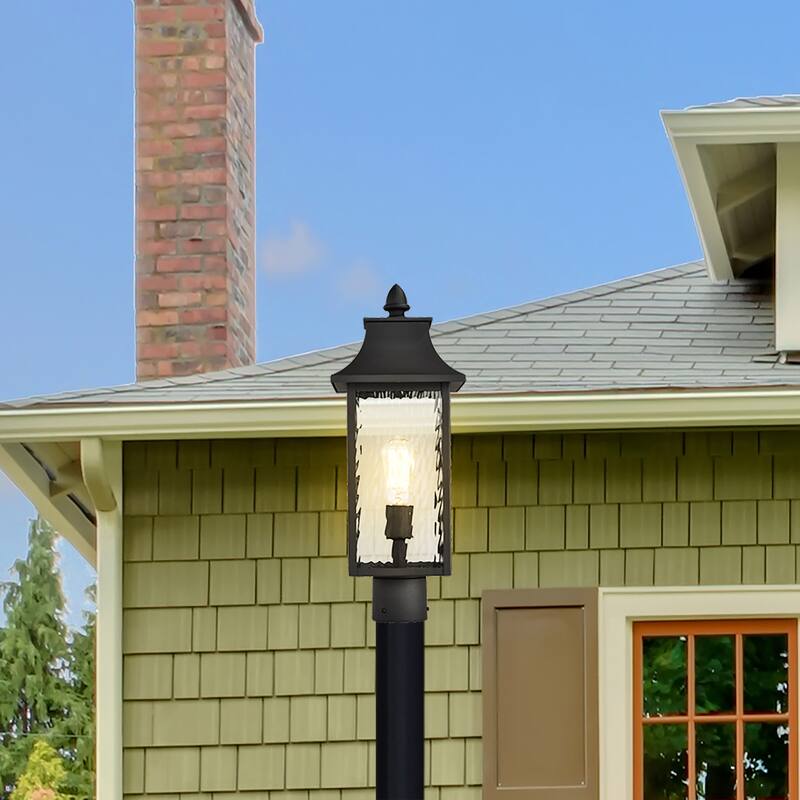 Austen Outdoor Post Light Pole Lantern 1 Light Matte Black Clear Water Glass