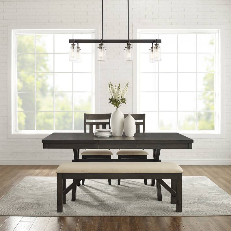 Crosley Hayden 4Pc Dining Set Slate Table, 2 Chairs, Bench