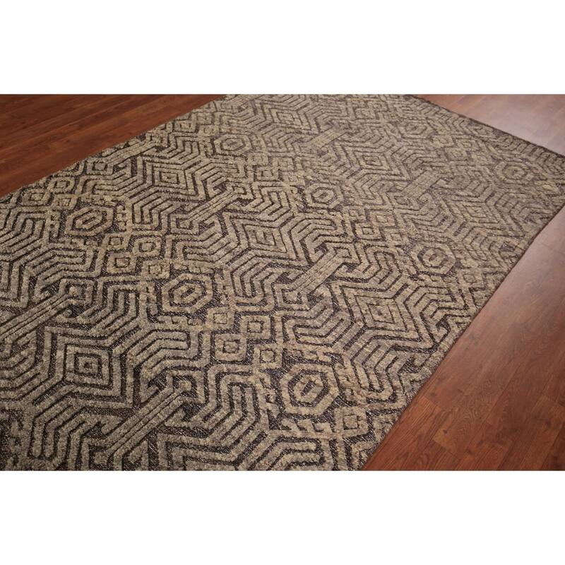 All-Over Trellis Moroccan Oriental Area Rug Handmade Brown Wool Carpet - 5'2" x 8'2"