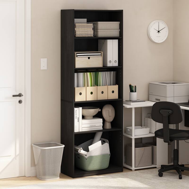 Furinno Gehry 5-Tier Bookcase, Bookshelf with Adjustable Shelves, Amber Pine