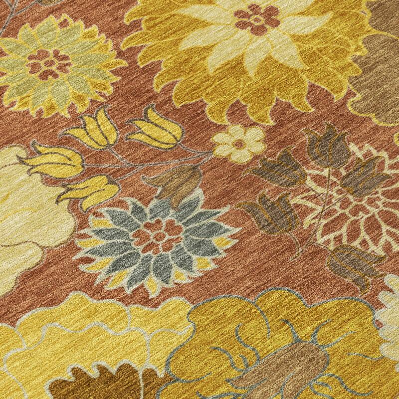 Machine Washable Indoor/ Outdoor Modern Floral Chantille Rug