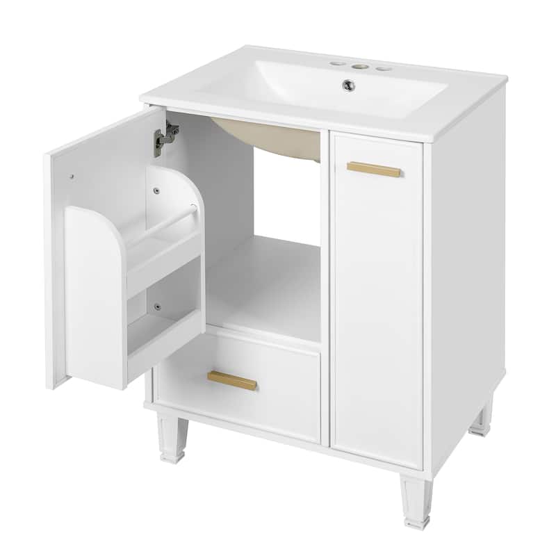 24"Bathroom Vanity with Sink, Bathroom Cabinet with Door Shelf, Deep Drawer, 2-Tier Pull-Out Basket, Solid Wood and MDF Board