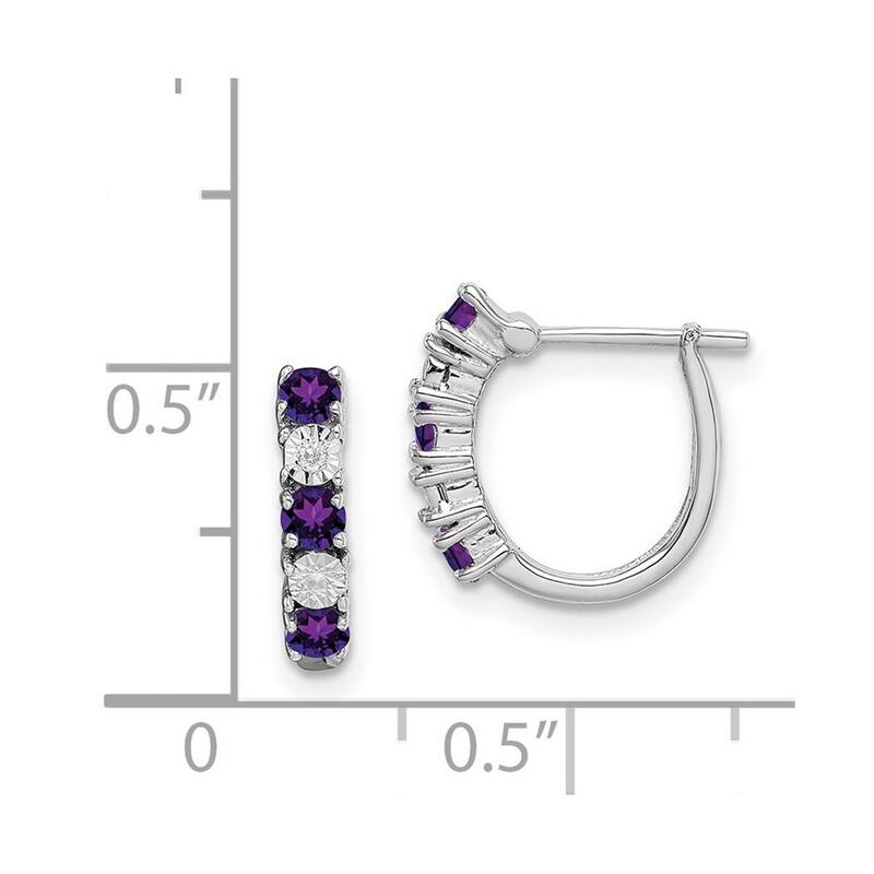 Curata 925 Sterling Silver Polished Open back Hinged post Amethyst and Diamond Earrings - 12x12mm Wide 3mm Thick