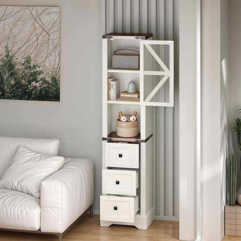 Moasis 68"H Storage Cabinet with 3 Drawers, Farmhouse Bathroom Cabinet with Barn Doors & Adjustable Shelves