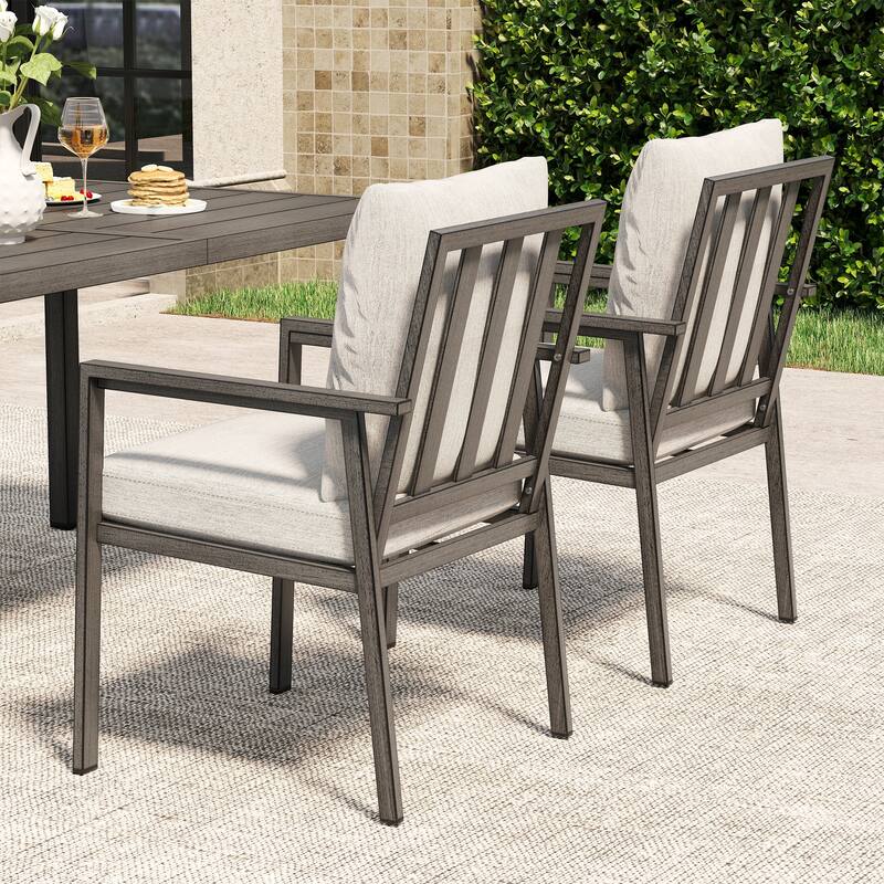 Quietude 2-Piece Aluminum Patio Dining Chairs with Light Gray Cushions