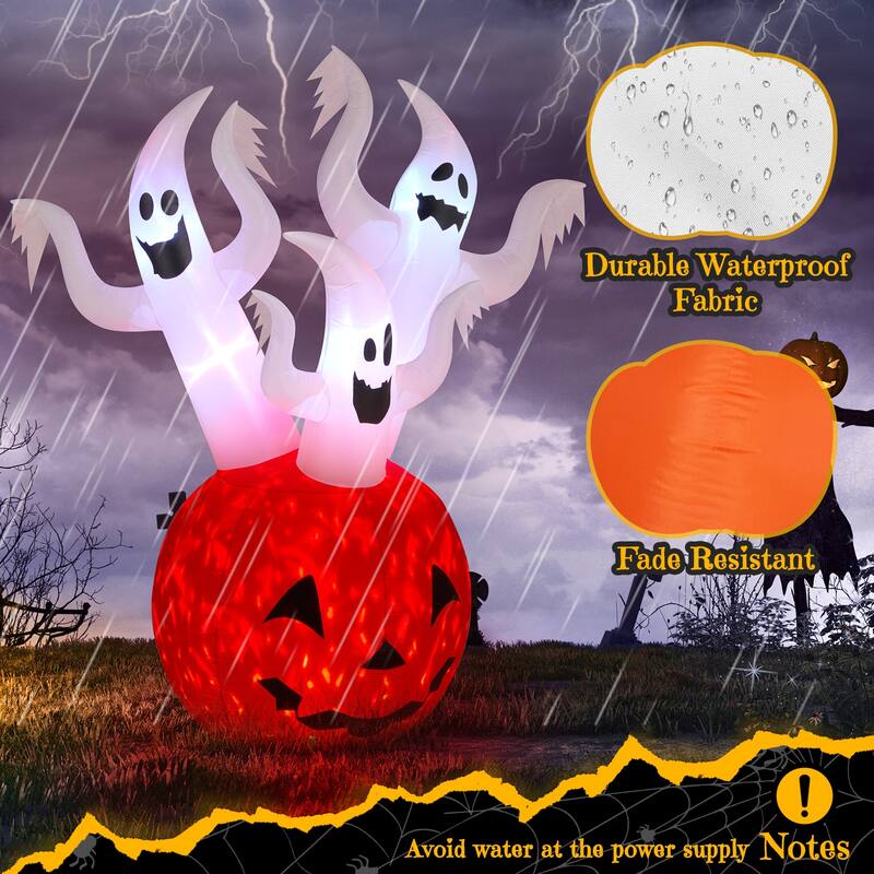 5.9ft Halloween Inflatable Pumpkin Ghost with LED Lights Outdoor Yard Decoration