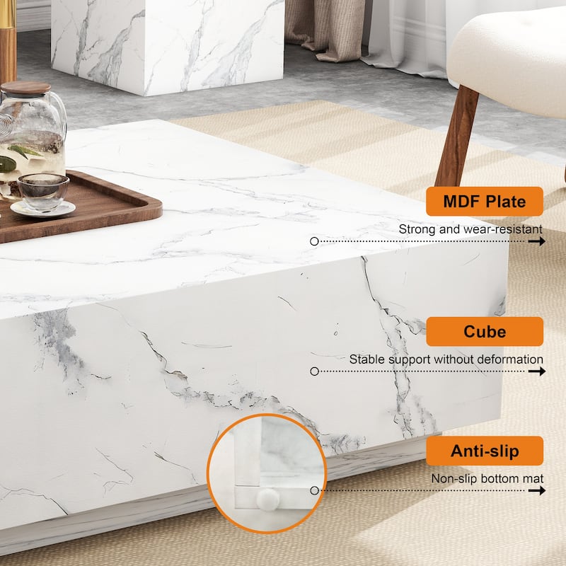 Faux Marble Solid Block Rectangular Coffee Table