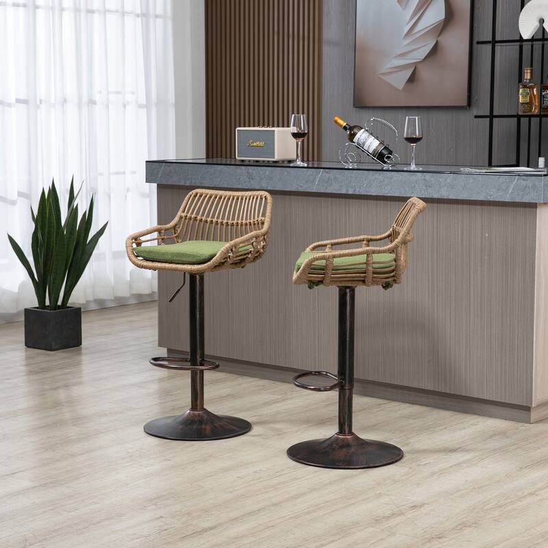 Modern Swivel Bar Stools Set of 2 Adjustable Counter Height Chairs with Footrest for Kitchen, Dining Room
