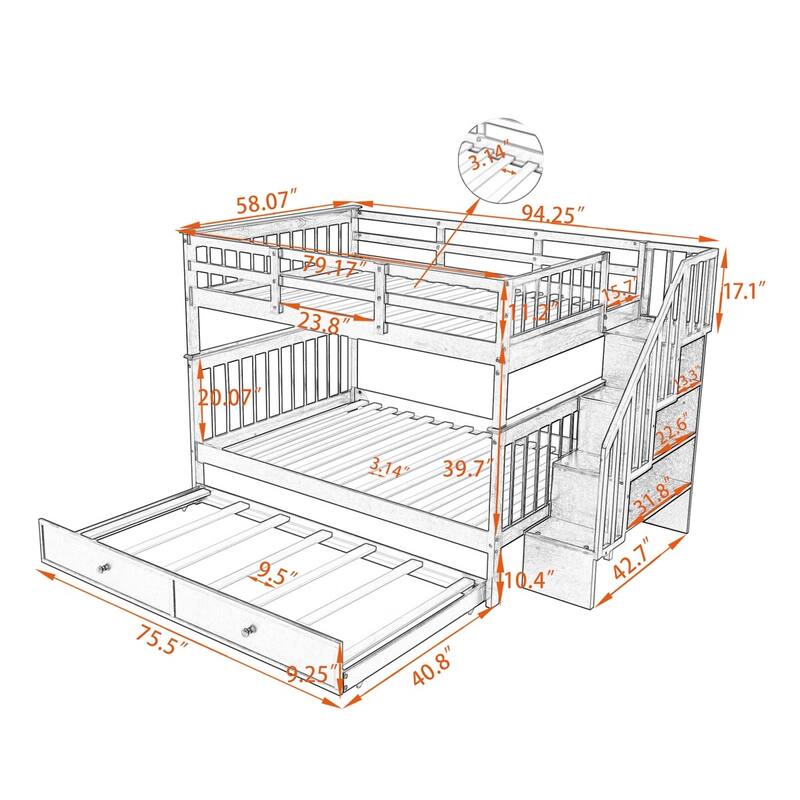 Merax Stairway Full over Full Bunk Bed with Twin Trundle