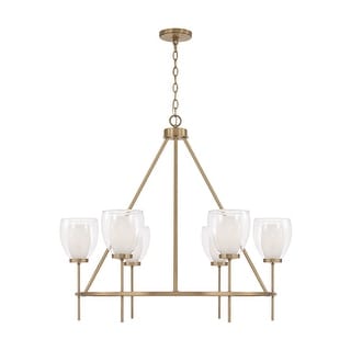 35" W x 31" H 6-Light Ring Chandelier in Aged Brass with Layered White and Clear Glass - 34.5"W x 31"H