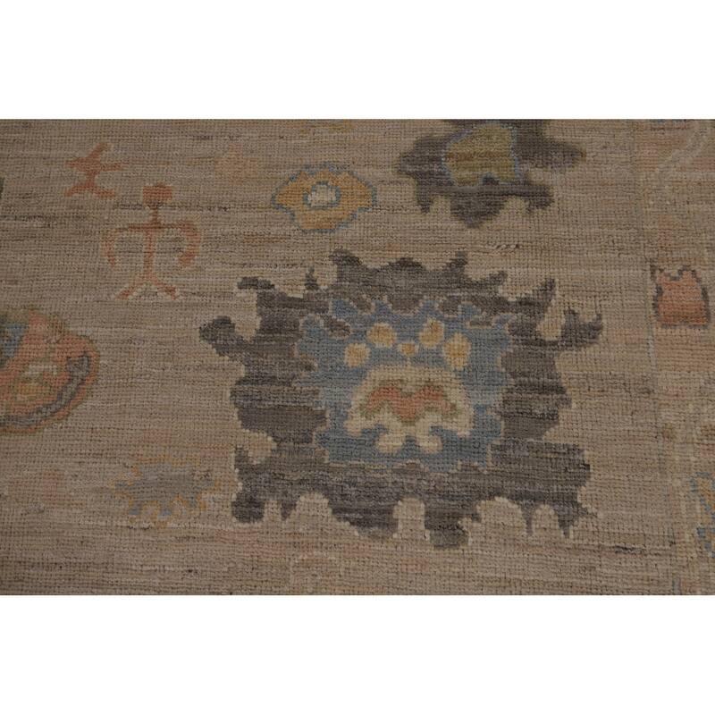 Beige Vegetable Dye Oushak Turkish Area Rug Hand-Knotted Wool Carpet - 9'4"x 11'10"