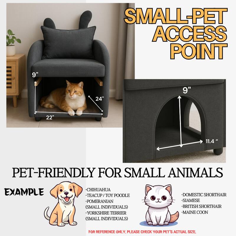 Gray Bunny-Ear Pet-Friendly Armchair with Hideaway, Scratch-Resistant Fabric, Triple-Entry, Compact Design