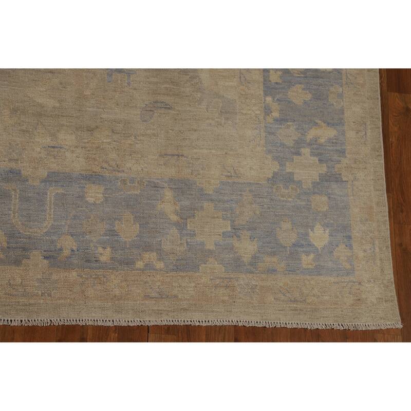 Hand Knotted Oriental 100% Wool Carpet Transitional All-Over Beige & Ivories Oushak Area Rug - 12' 4'' X 9' 2''