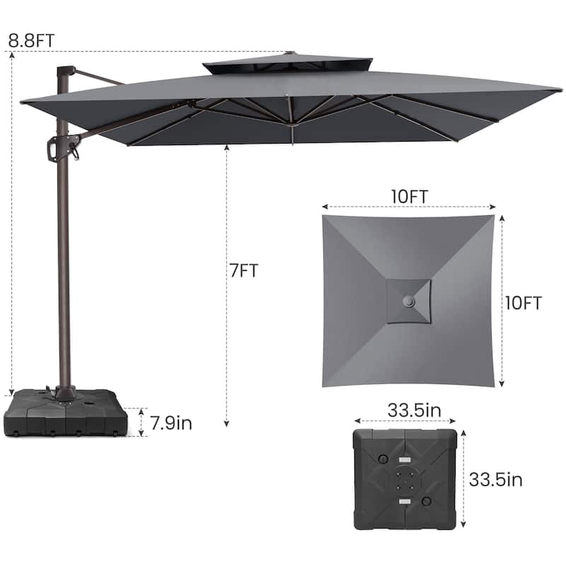 Outdoor 10FT Square Adjustable Offset Cantilever Patio Umbrella with Base