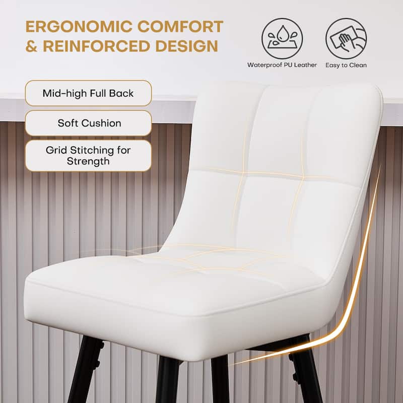 Faux Leather Swivel Counter Height Barstools Set of 2 with High Back - 38.98"H x 17.72"W x 21.26"D