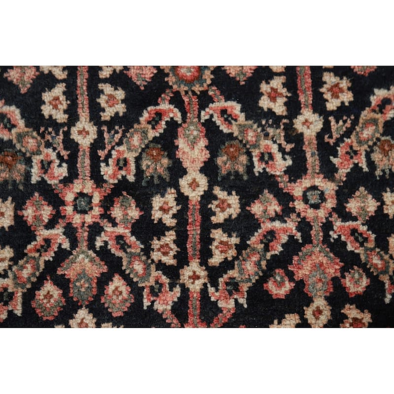 Geometric Mahal Vintage Persian Runner Rug Handmade Wool Carpet - 3'5" x 11'1"