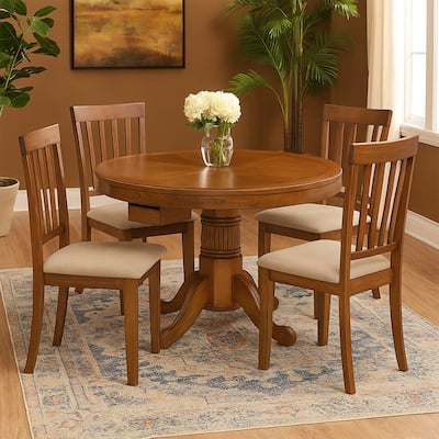 47 Inch Round Poker, Game, Dining Table, Cup Holders, Chip Trays, Oak Brown