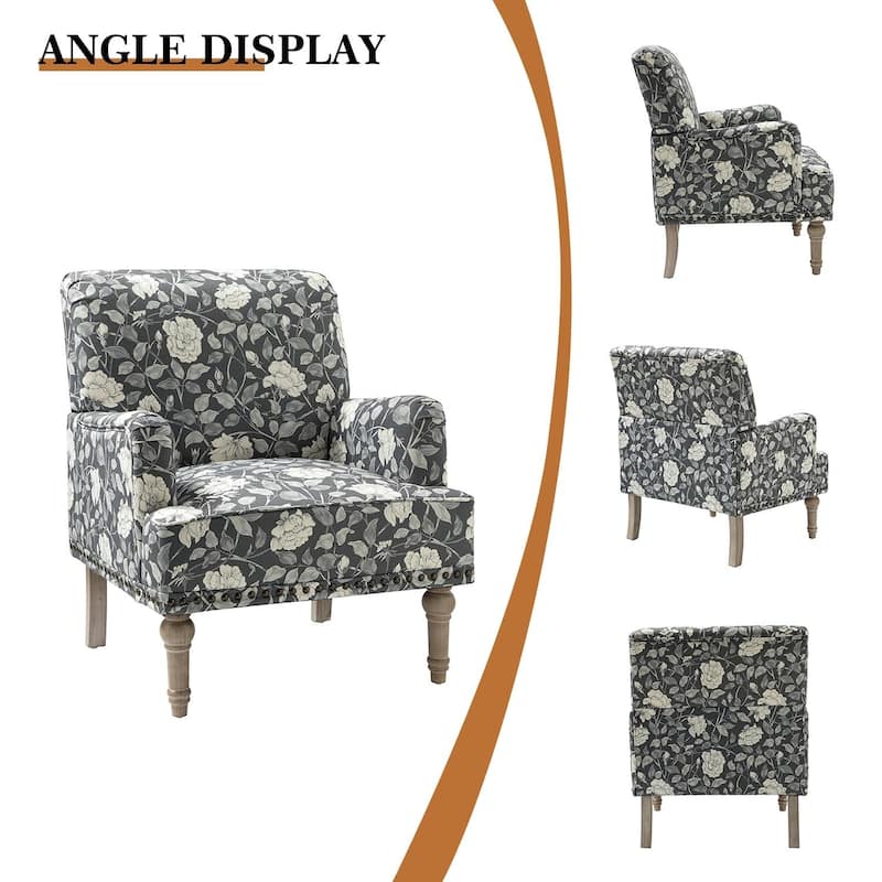 Pavia Traditional Floral Fabric Design Upholstered Accent Armchair with Nailhead Trim Set of 2 by HULALA HOME