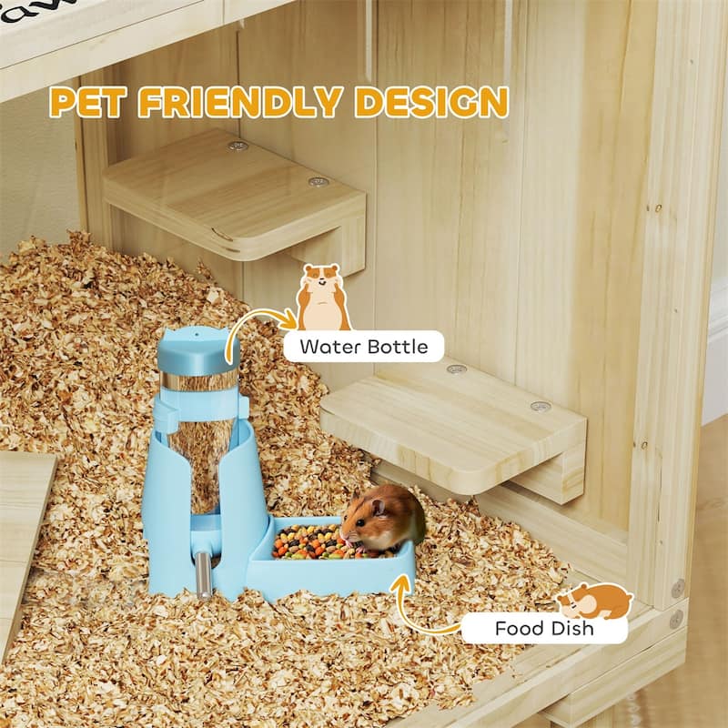 Nature Wood Fir Hamster Cage with Multi-Level Perches and Accessories - 28.3" W x 15.7" D x 29.5" H