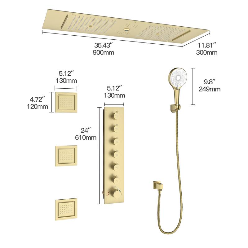 8-Spray 35 in. x 12 in. Ceiling Mount Fixed and Handheld Dual Shower Head 2.5 GPM with Bluetooth Music and 3-Body Jets