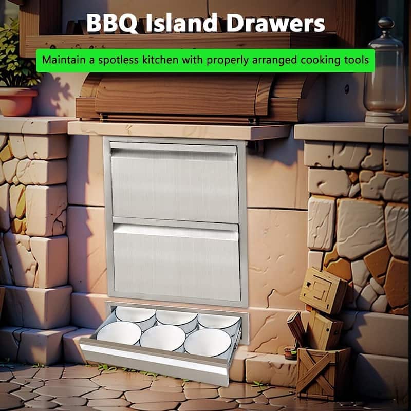 304 Stainless Steel Flush Mount Single Layer Access BBQ Drawers