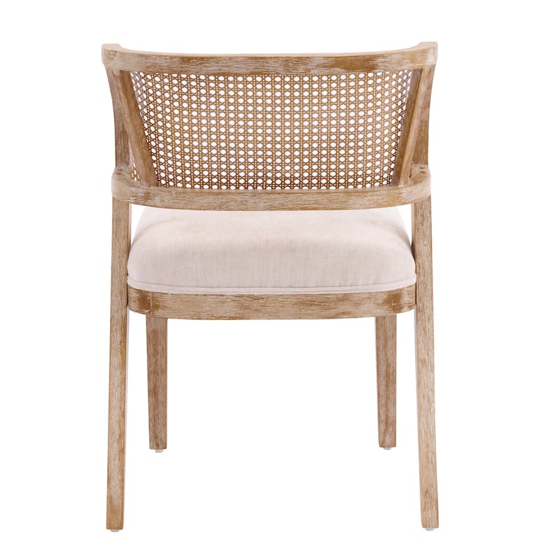 Christopher Knight Home - Upholstered Rattan Back Dining Chair with Curved Wood Frame & Cushioned Seat - 20.87"W