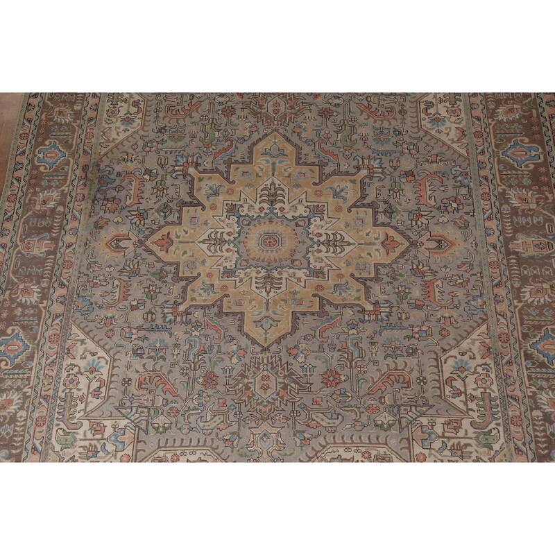 Geometric Gray Tabriz Persian Vintage Area Rug Handmade Wool Carpet - 9'10"x 12'5"