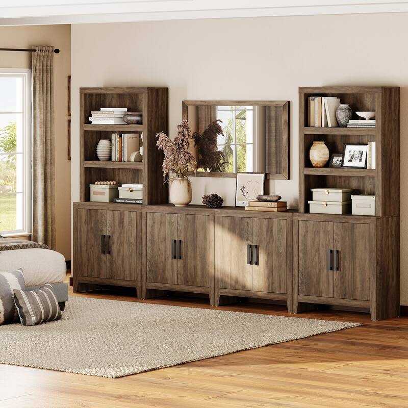 WAMPAT Entertainment Center with Bookshelves, Farmhouse TV Stand for Living Room, Bedroom - n/a