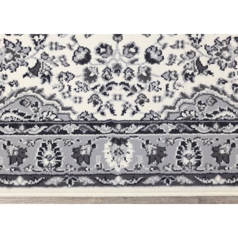 Florence Collection - Cream/Grey Traditional Border Rug - 4'7" x 6'7"