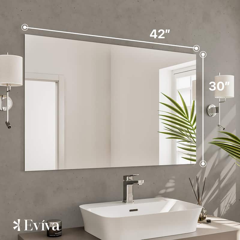 Eviva Sleek 42" x 30" Rectangular Modern Frameless Mirror - Clear