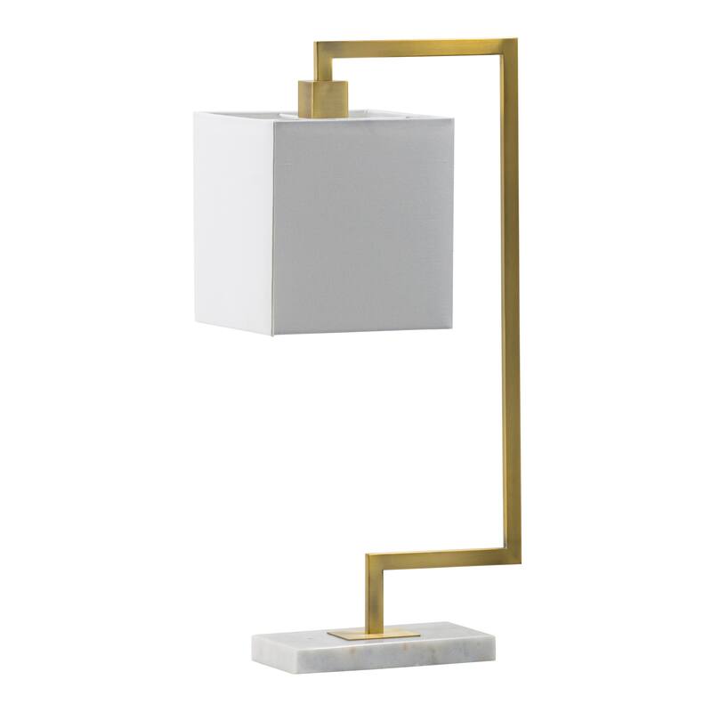 9x14x25 Inch White and Gold Metal Table Lamp with Marble Base and Square Shade Modern Home Office Lighting