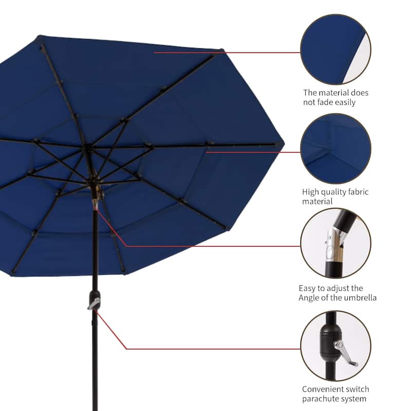 COSIEST Outdoor 11ft 3 Tiers Market Patio Umbrella with Solar LED lights