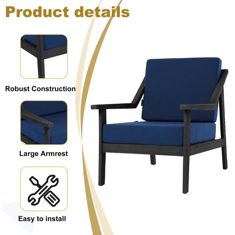 Outdoor Patio Club Chair Arm Lounge Cushion Chair (Set of 2)